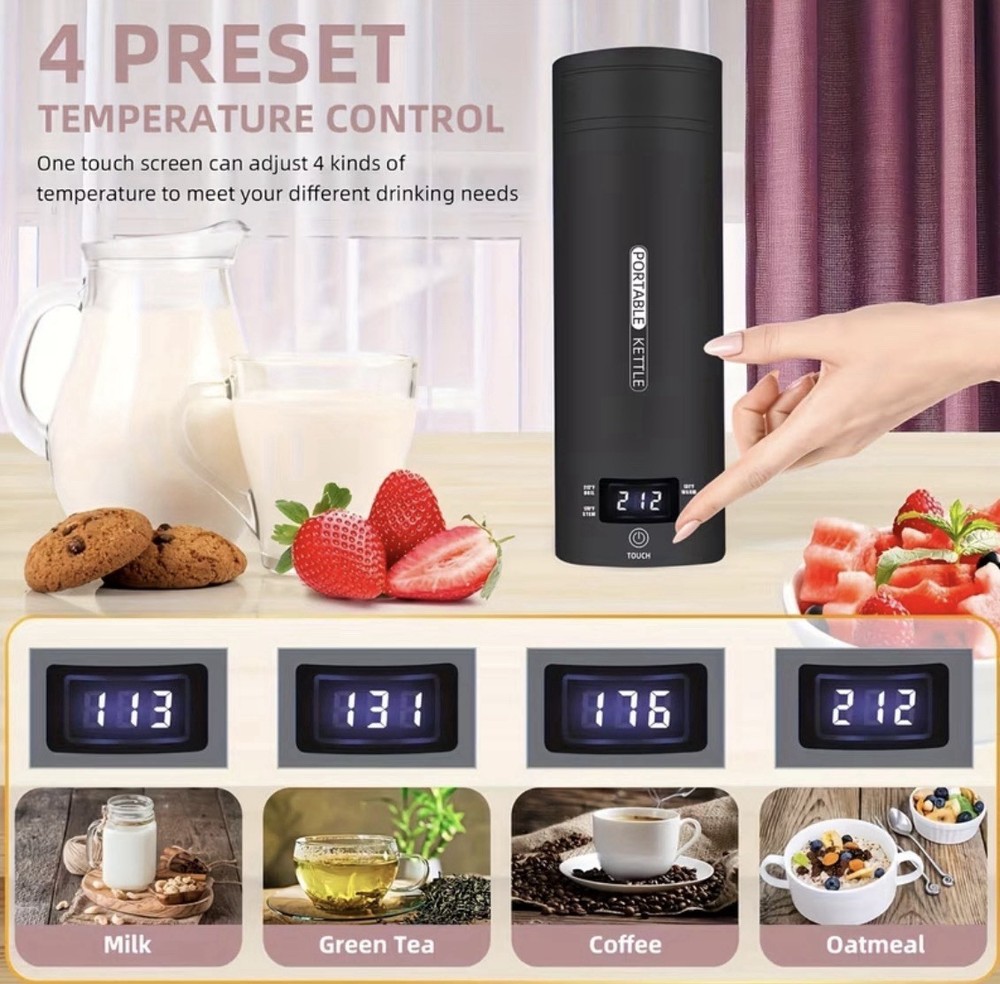 Portable Cordless Electric Kettle 450ml Black Temp Control, Auto Shut-Off