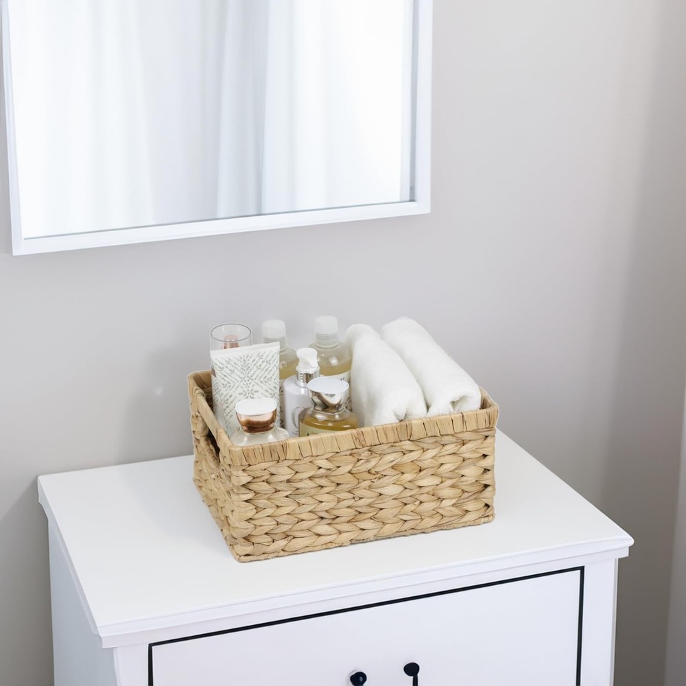 Wicker Basket, Water Hyacinth Baskets for Organizing, Rectangular Wicker Stor...