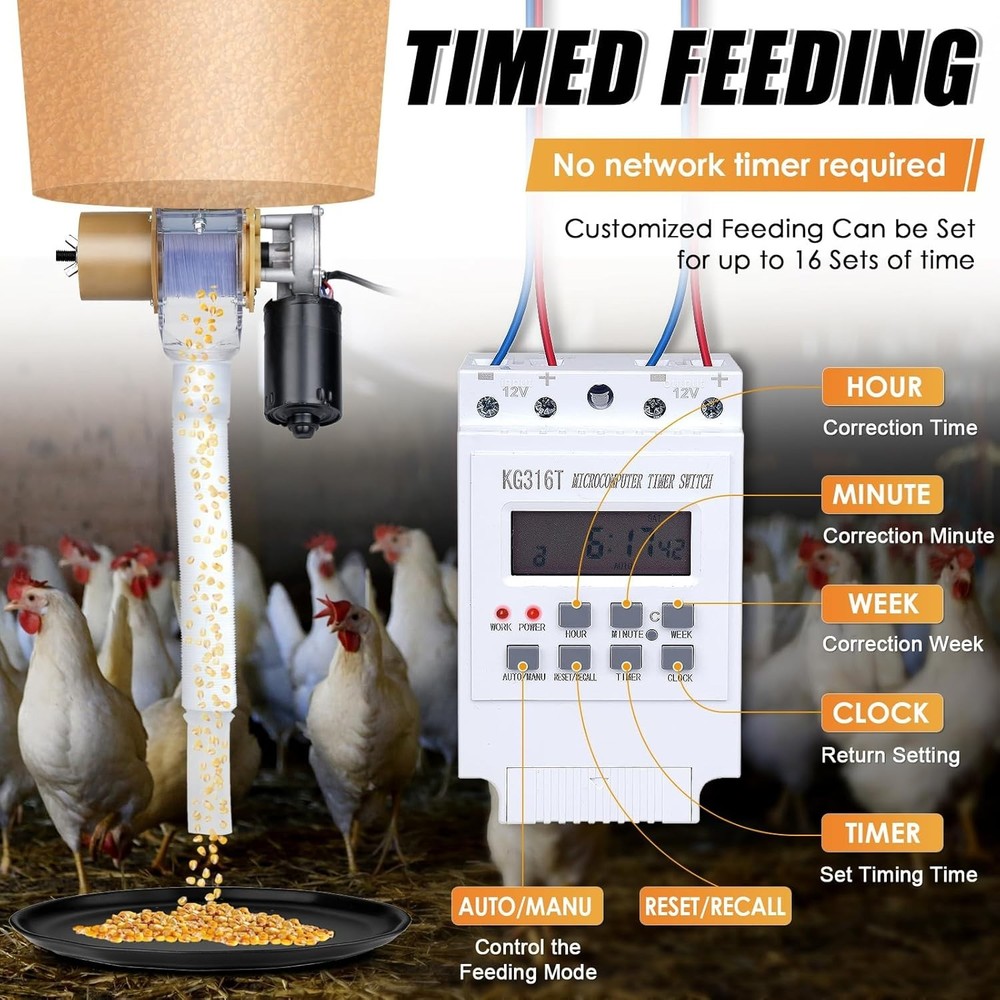 Automatic Chicken Feeder Plastic Stainless Steel 16 Timer Feed Dispenser