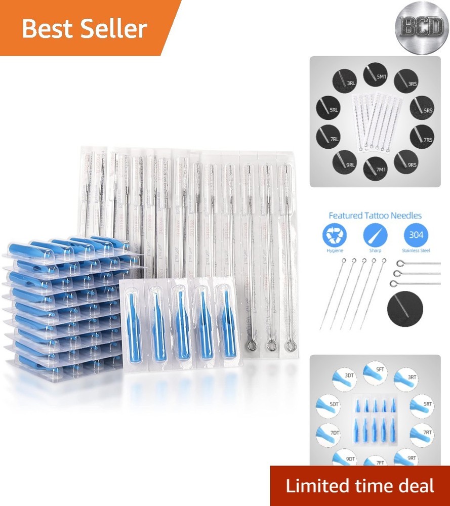 100pcs Sterilized Tattoo Needles & Tips Set - Assorted Sizes for Professionals