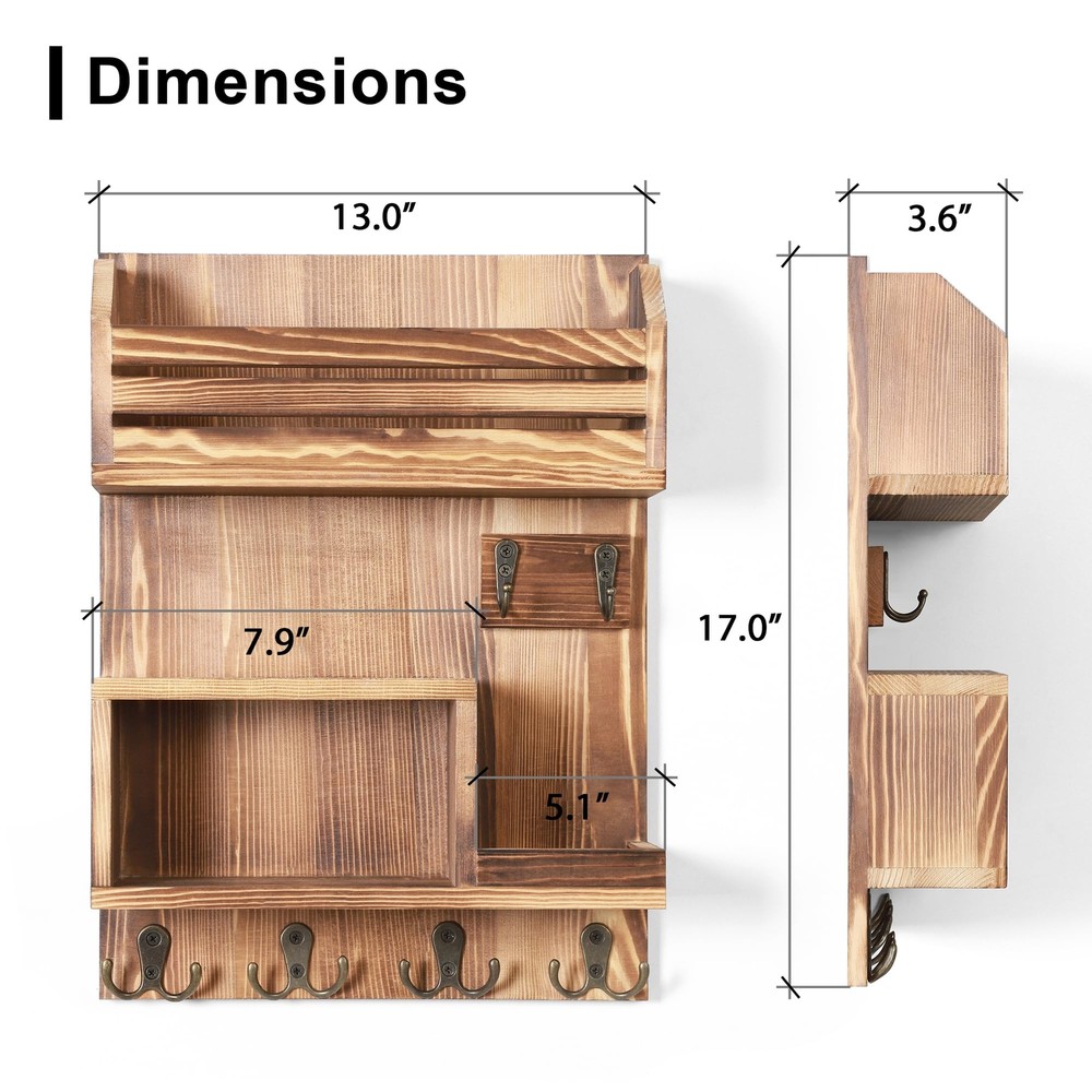 Mutsault Key Holder for Wall, Wall Mounted Rustic Pine Wood Mail Organizer