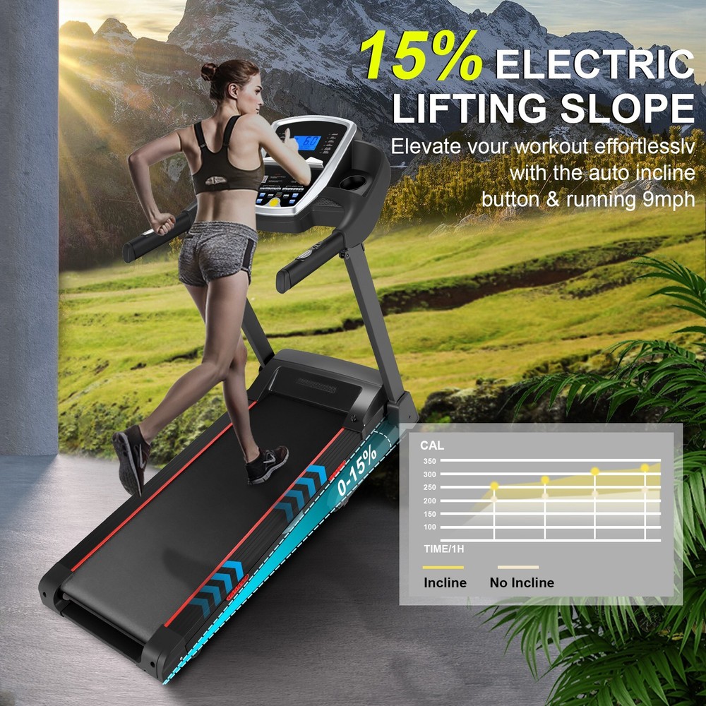 Treadmill with 15% Auto Incline 3.5HP Folding Running/Walking Treadmill Machine!