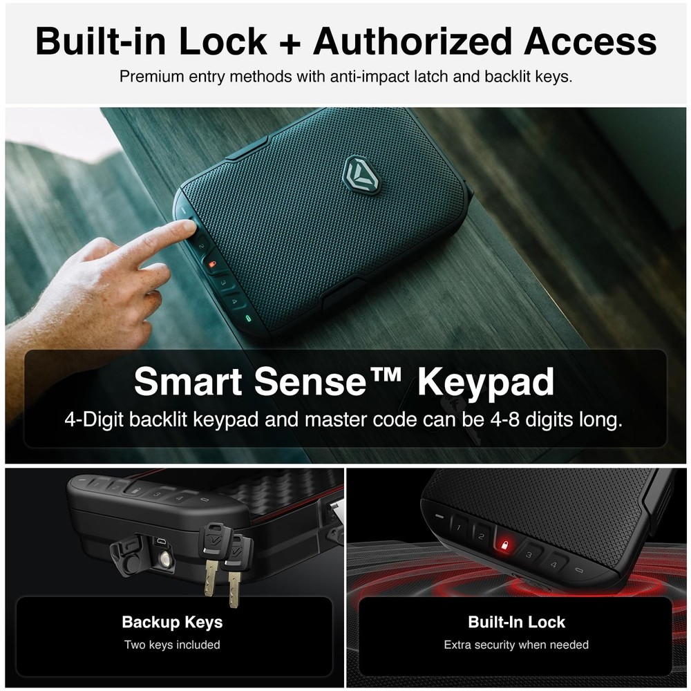 Lightweight Rugged Lockbox - TSA Compliant Touch Activated Safe