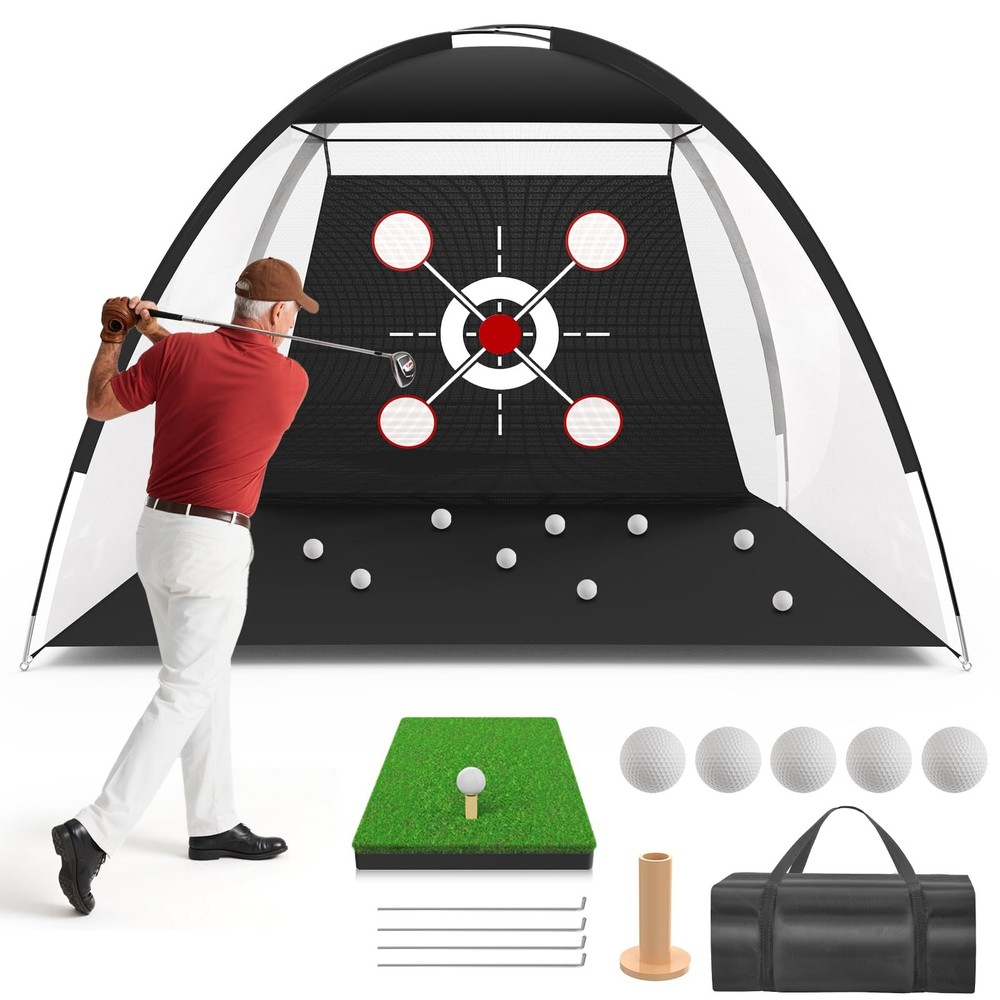 Golf Hitting Net 10x7 FT with Mat - Professional Backyard Practice Set Includes