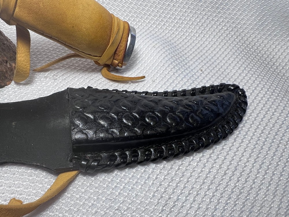 Fixed Blade Custom Handmade Leather Wrapped Handle And Tooled Leather Sheath