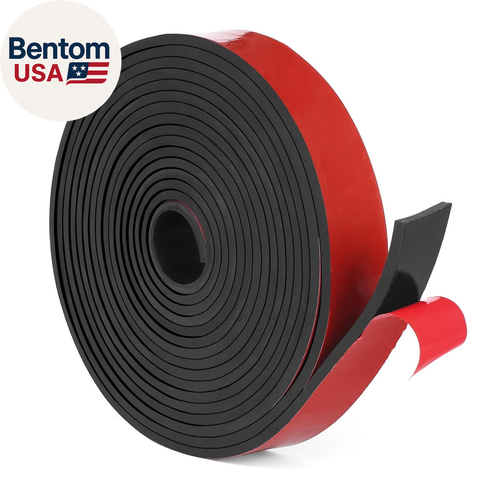 Adhesive Solid Rubber Strips, 1.5" Wide X 1/16" Thick X 360" Long Self Stick Bla