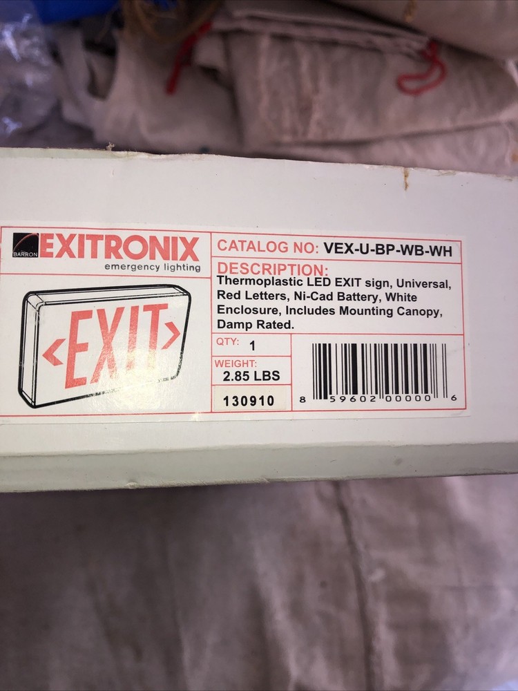Exitronix VEX-U-BP-WB-WH-LED Exit Sign 6 Inch Red Letter