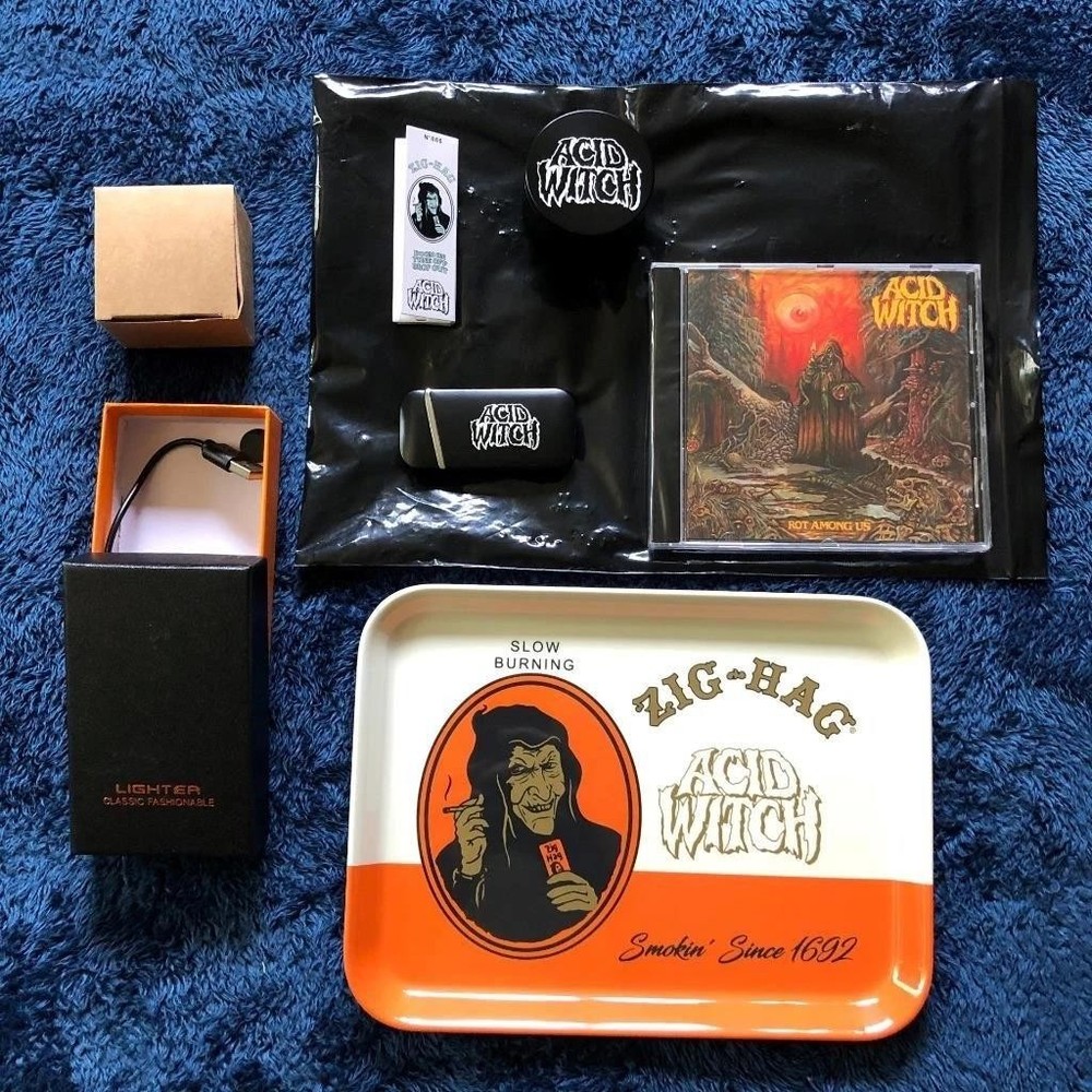 ACID WITCH Rot Among Us-Doom On Drop Out Bundle-CD Grinder Papers Tray Lighter