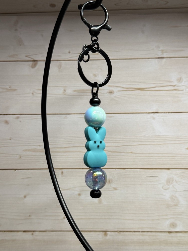 Blue Peeps Bunny Beaded Keychain