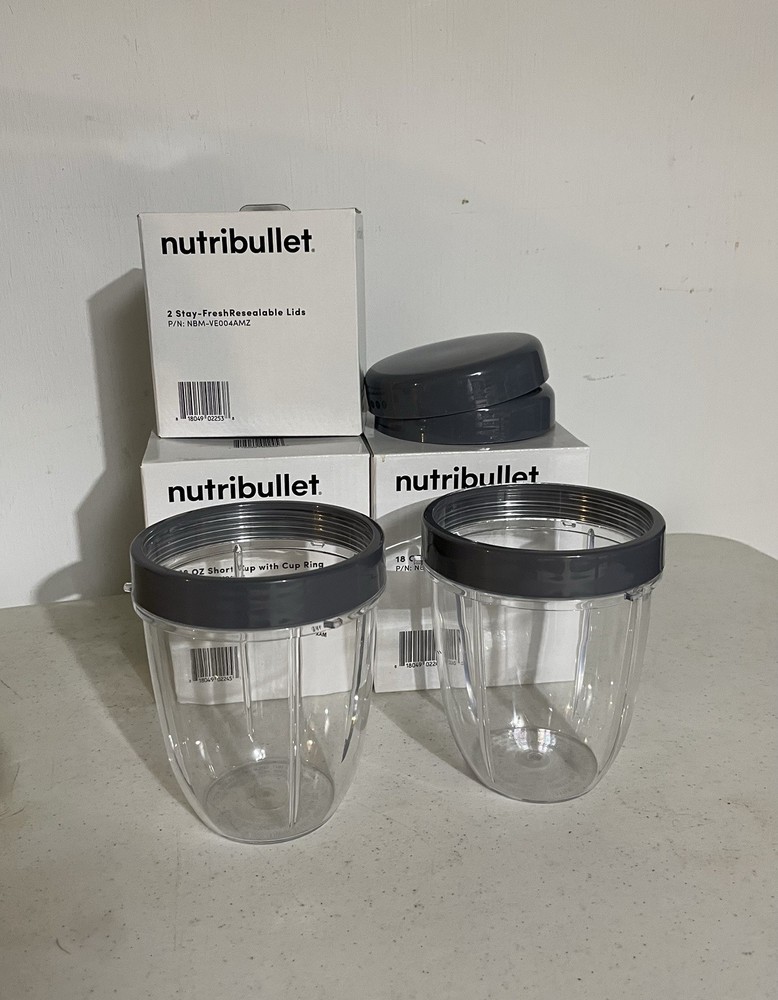 2 Blender Cups for Nutribullet Blender 18oz Cups with Lids and Thread Rings