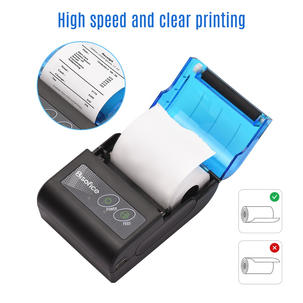 Bisofice 58mm Portable BT&USB Thermal Receipt Printer Mini Bill Ticket Printer E