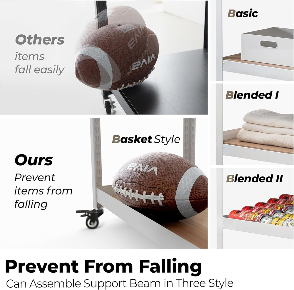 5-Tier Metal Rolling Cart with Adjustable Shelves - Heavy Duty Storage Unit