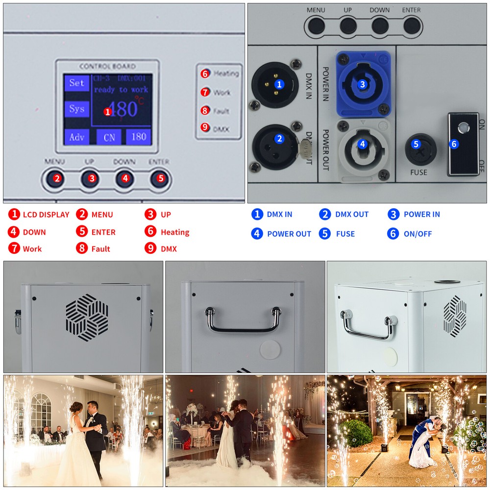 2Pcs Cold Spark Machine 750W Firework Machine DMX512 DJ Stage Effect with Handle