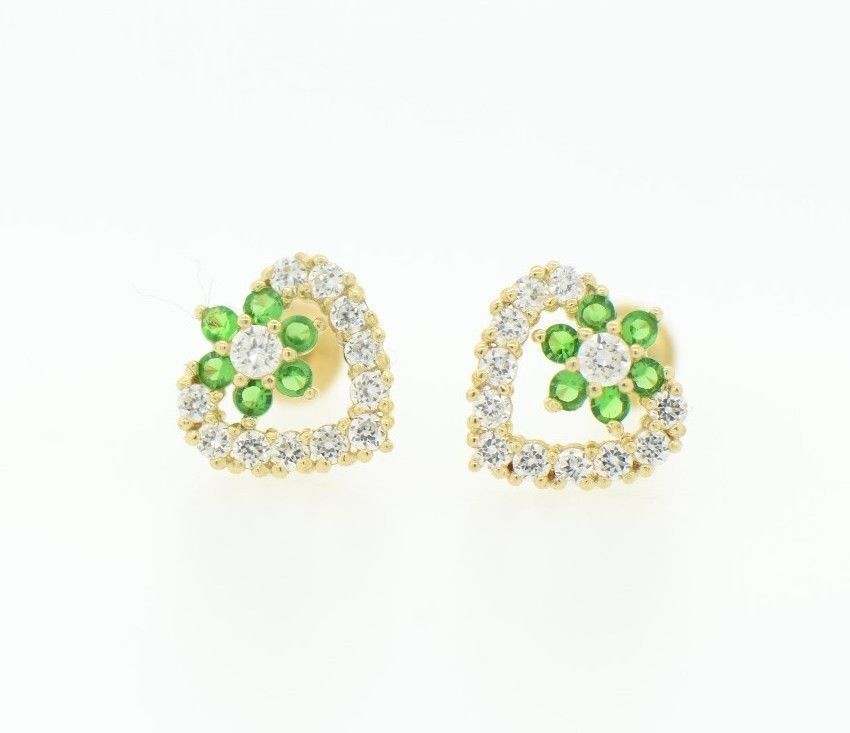 14K Yellow Gold Stud Heart Shape CZ Stud Earrings