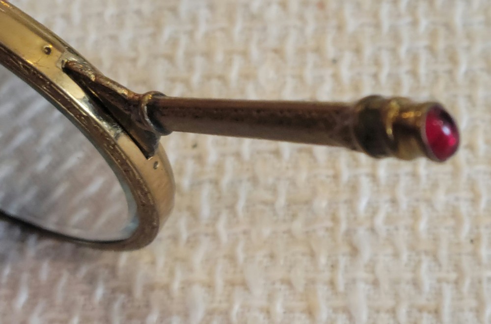 Antique Mini Hand Mirror Gold with Red Stone