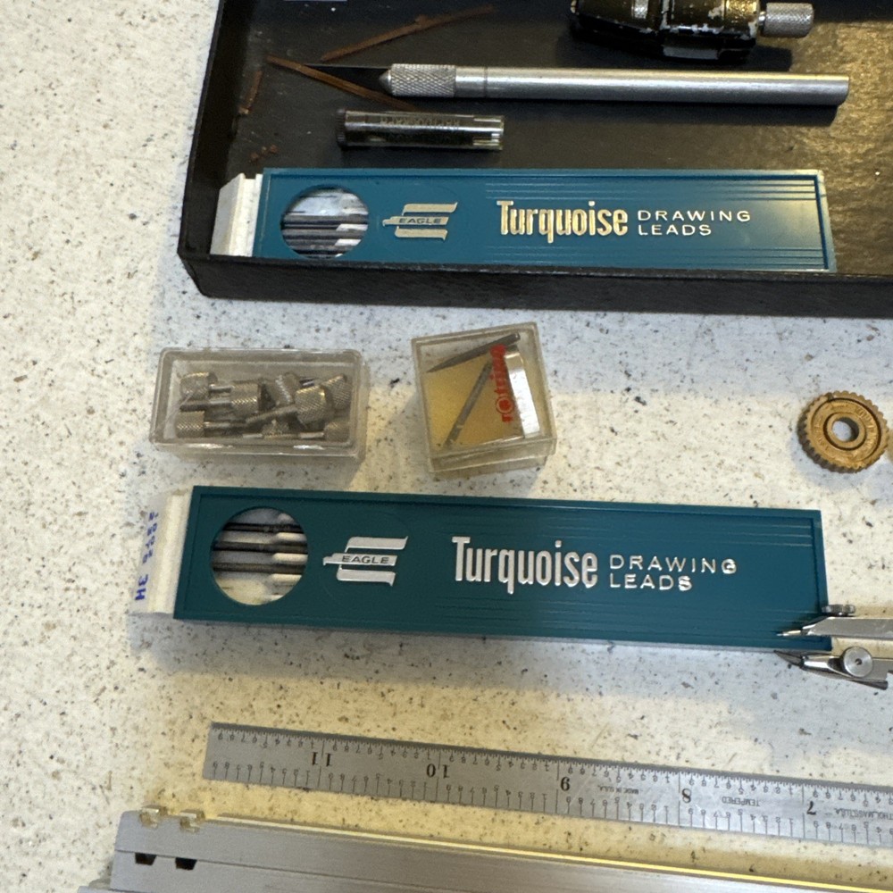 1950's Ferance Construction Co Penfield NY Drafting Tool Instruments Box Extras