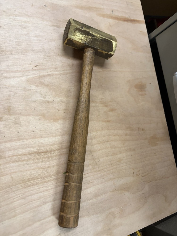 Vintage Solid Brass Head Wood Handled Hammer