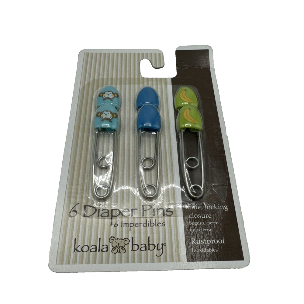 Geoffrey Koala Baby Diaper Pins 6 Pack Safe Locking Rustproof NEW