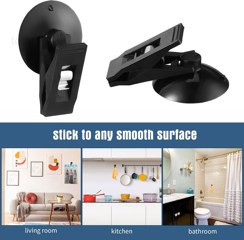 4 Pcs Suction Cup Clips Round Clamp Reusable black