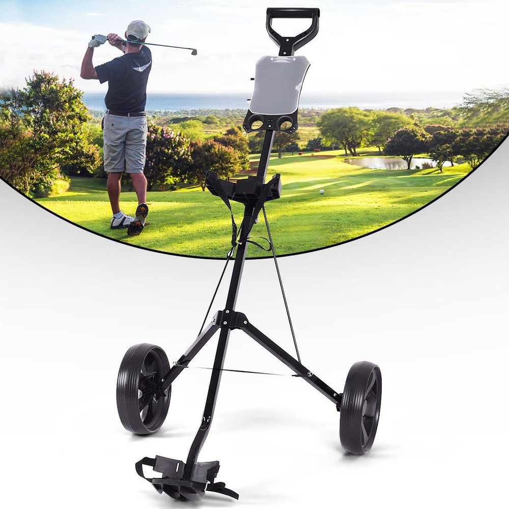 Golf Cart, 2 Wheel Foldable Golf Trolley Push Pull Cart with Scoreboard, Multifu