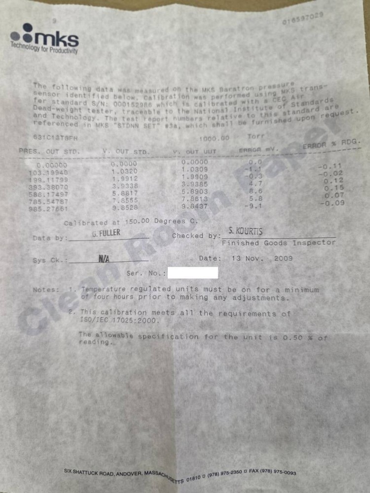 MKS 631C13T8FH Capacitance Manometer Type 631