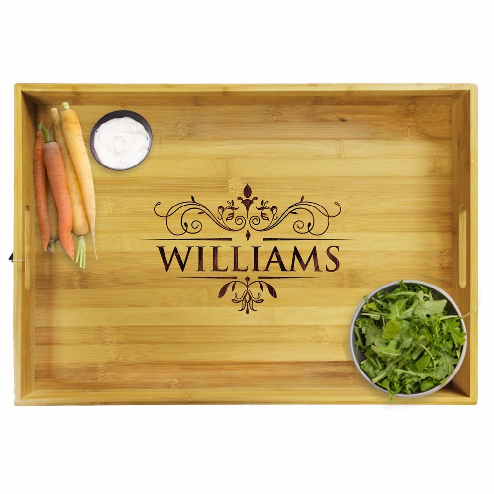 Premium Custom Engraved Wood Bamboo Serving Tray - Personalized Wedding Gift