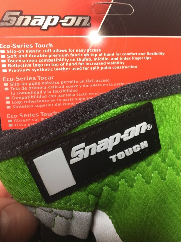 Snap-on Large Green Work Gloves. Touch Screen Compatible.