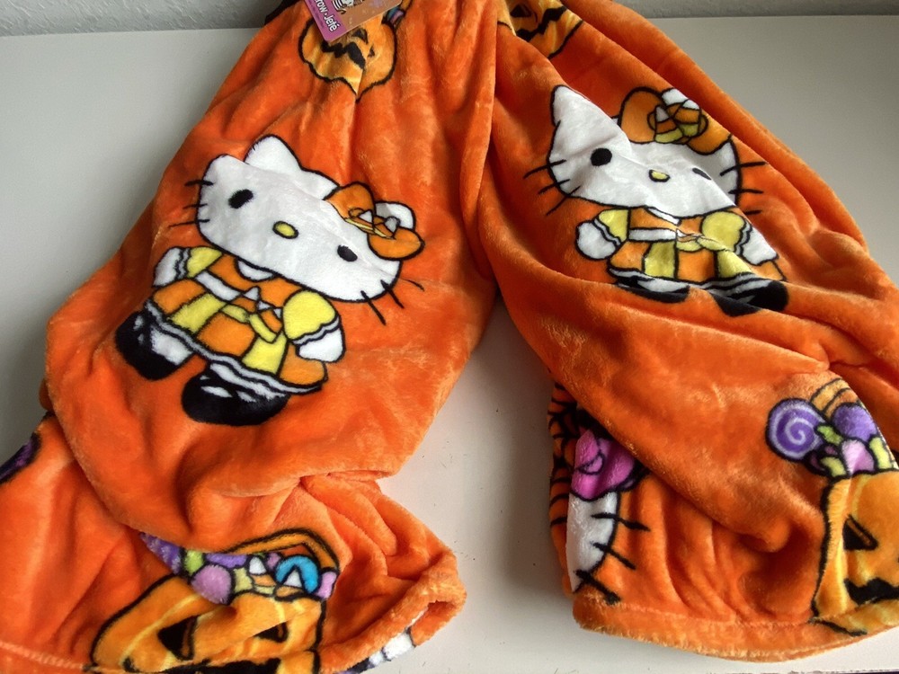 2 Pack Hello Kitty Halloween Throw Blankets Orange Web Pumpkin Pirate Candy Corn