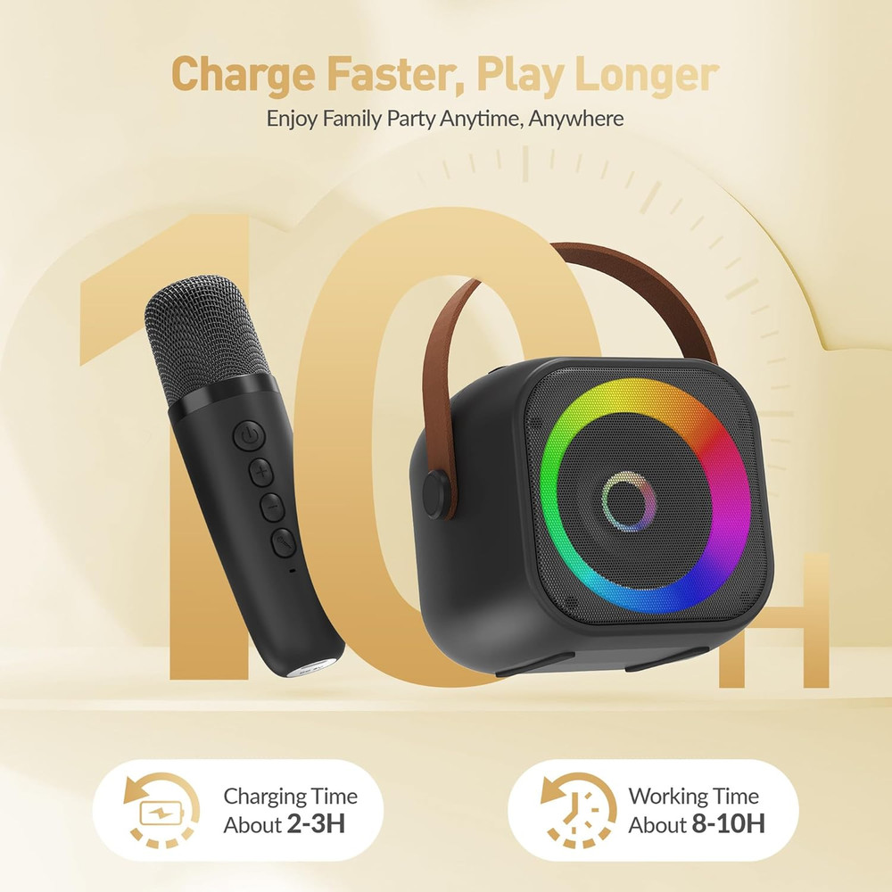 Mini Karaoke Machine, Portable Bluetooth Karaoke Speaker with 2 Wireless Microph