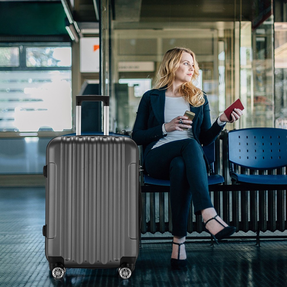 Dark Gray ABS 4-in-1 Trolley Case 16-28in,Vertical Pattern & Handle,N101 Upgrade