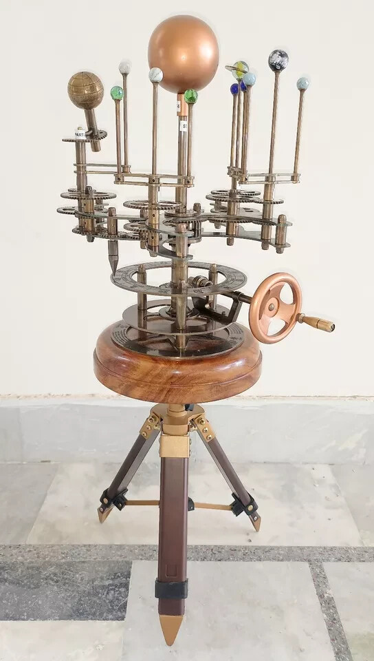Solar System Celestial Model Fully Functional Antique Look Orrery Saturn Tripod
