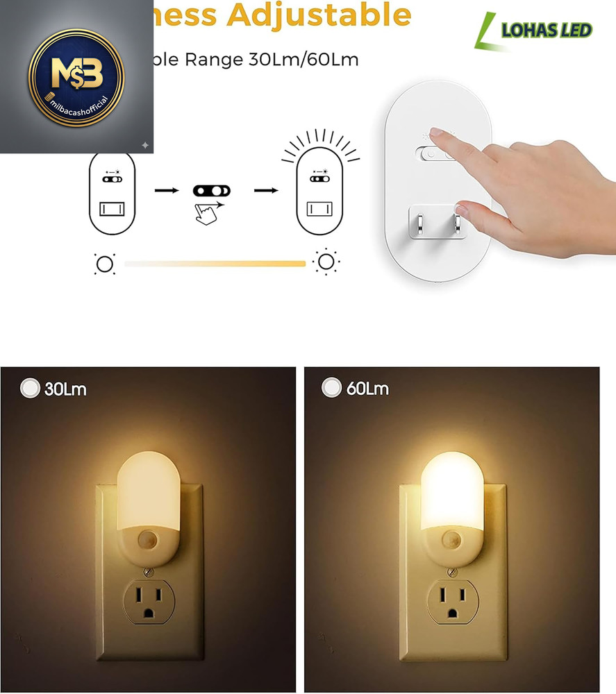 Motion Sensor Night Light, 2-Pack, Warm White, Adjustable Brightness