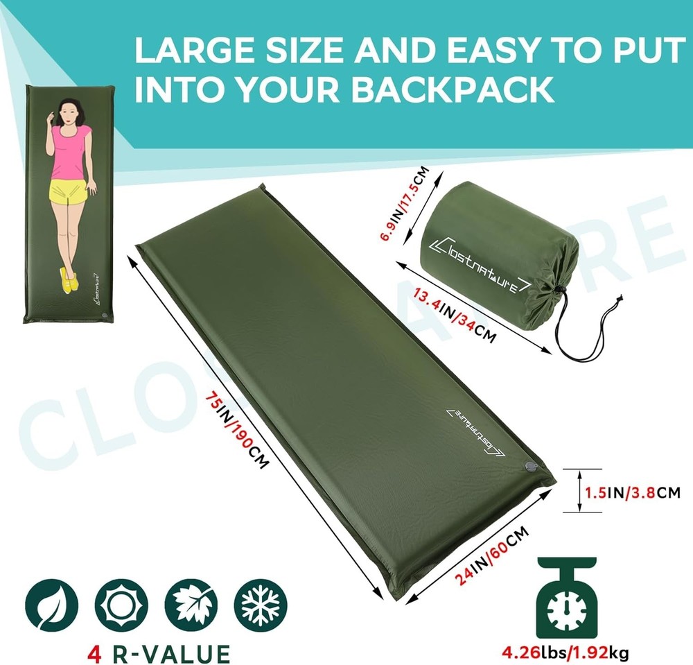 Self Inflating Sleeping Pad for Camping 1.5/2/3" Camping Pad Lightweight