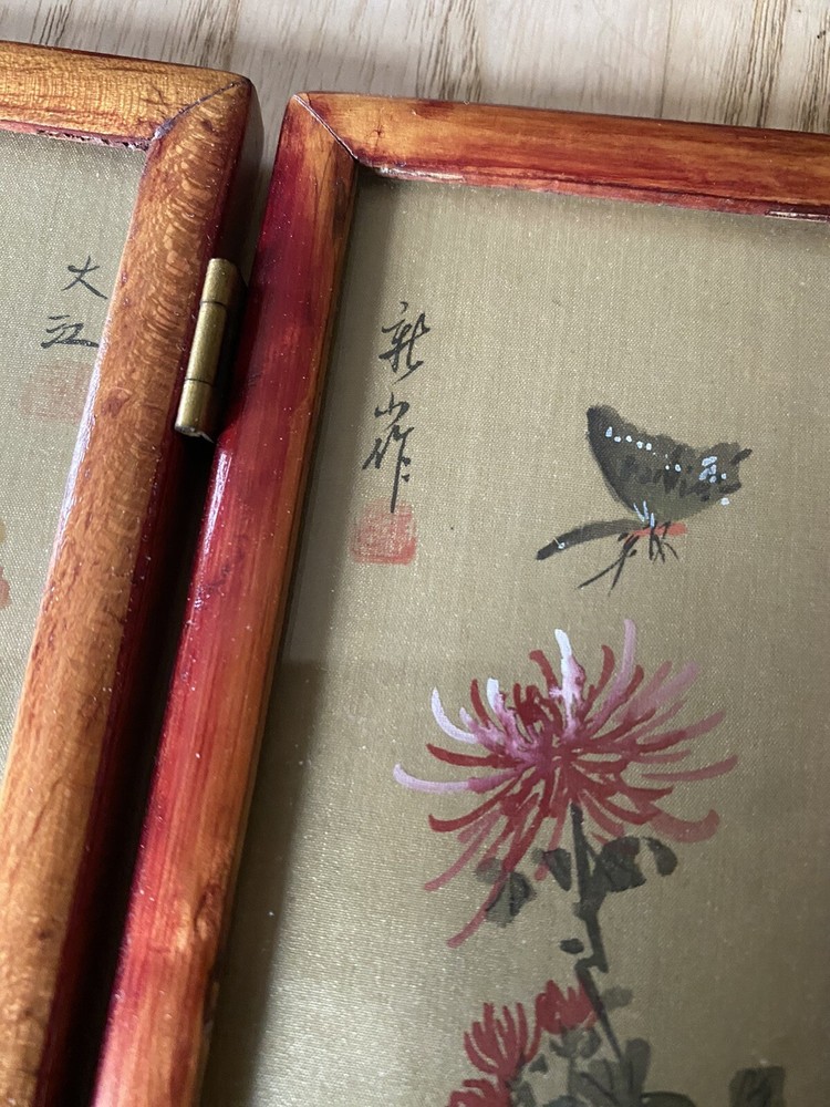 Vintage Chinese Folding Tea Screen Signed And Stamped