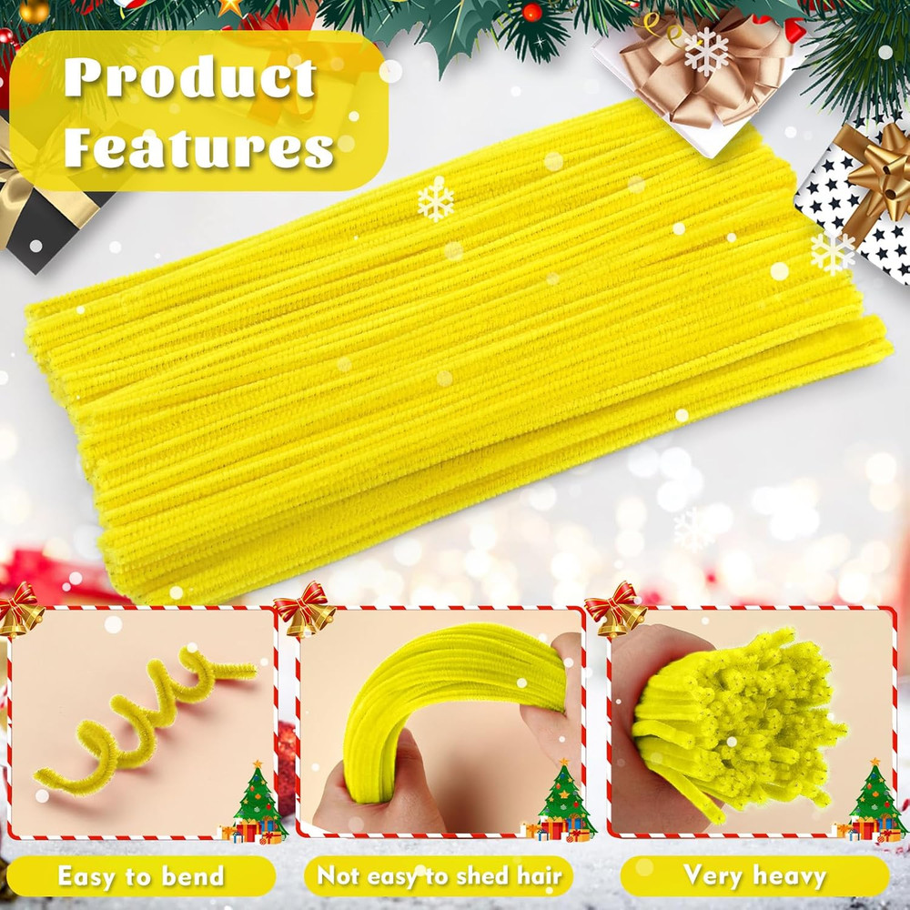Pipe Cleaners, 200 Pcs Light Yellow Pipe Cleaners Craft Set, Solid Color Chenill
