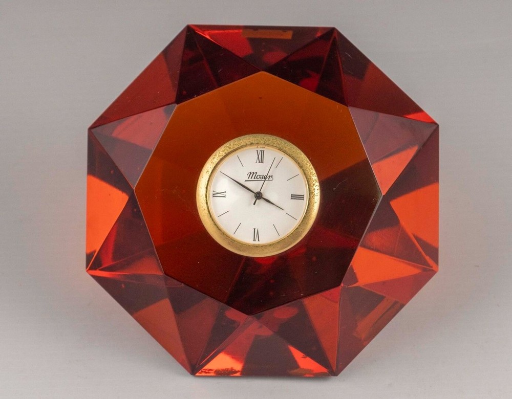 Moser Red Crystal Clock Signed