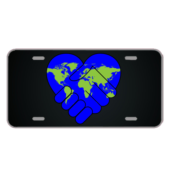Custom Novelty License Plate With Two Eath Holding Hands Design