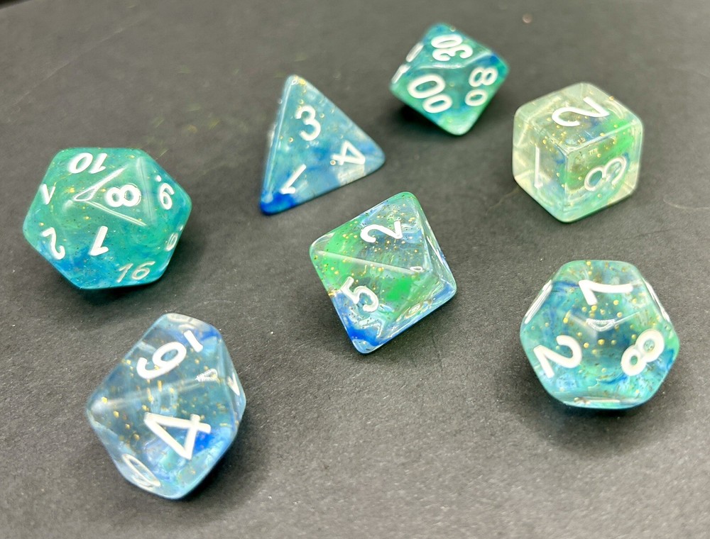 Dungeons & Dragons Acererak's Treasure: Aqua Sparkle polyhedral dice Set