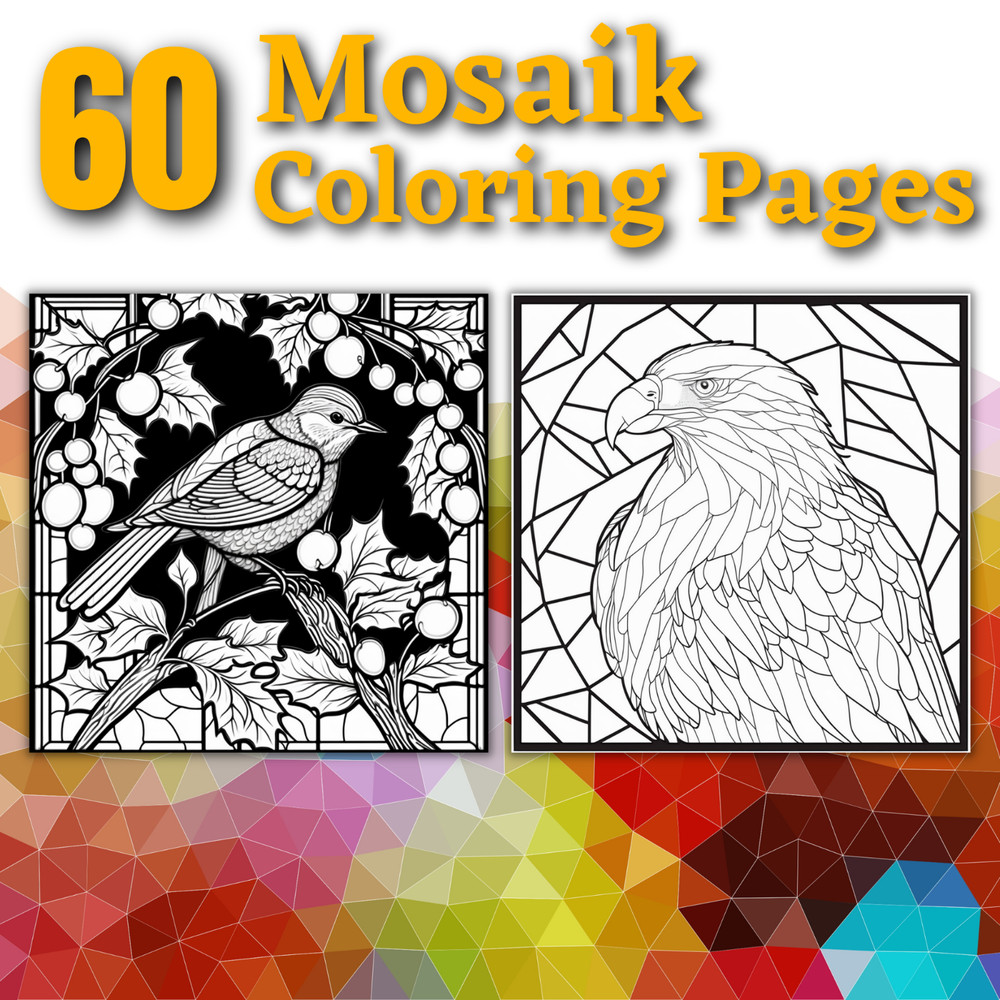60 Mosaic Coloring Pages to Print & POD Permit