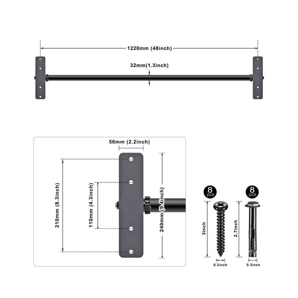 48" Ceiling Mounted Pull Up Bar, Heavy Duty Multi-Grip Chin Up Bar,Mounted Pu...