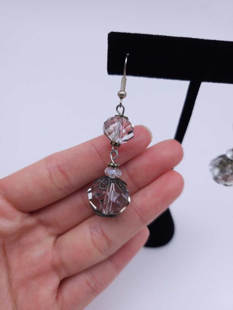Handmade Light gray beads drop earrings