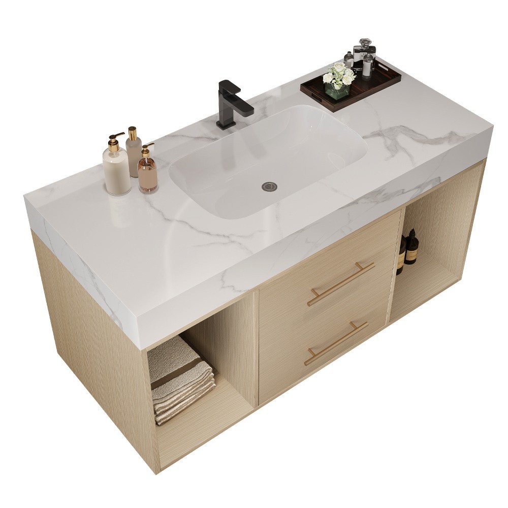 39.4 '' Floating Bathroom Vanity with Ceramic sink, Modern Wall Mounted Vanity