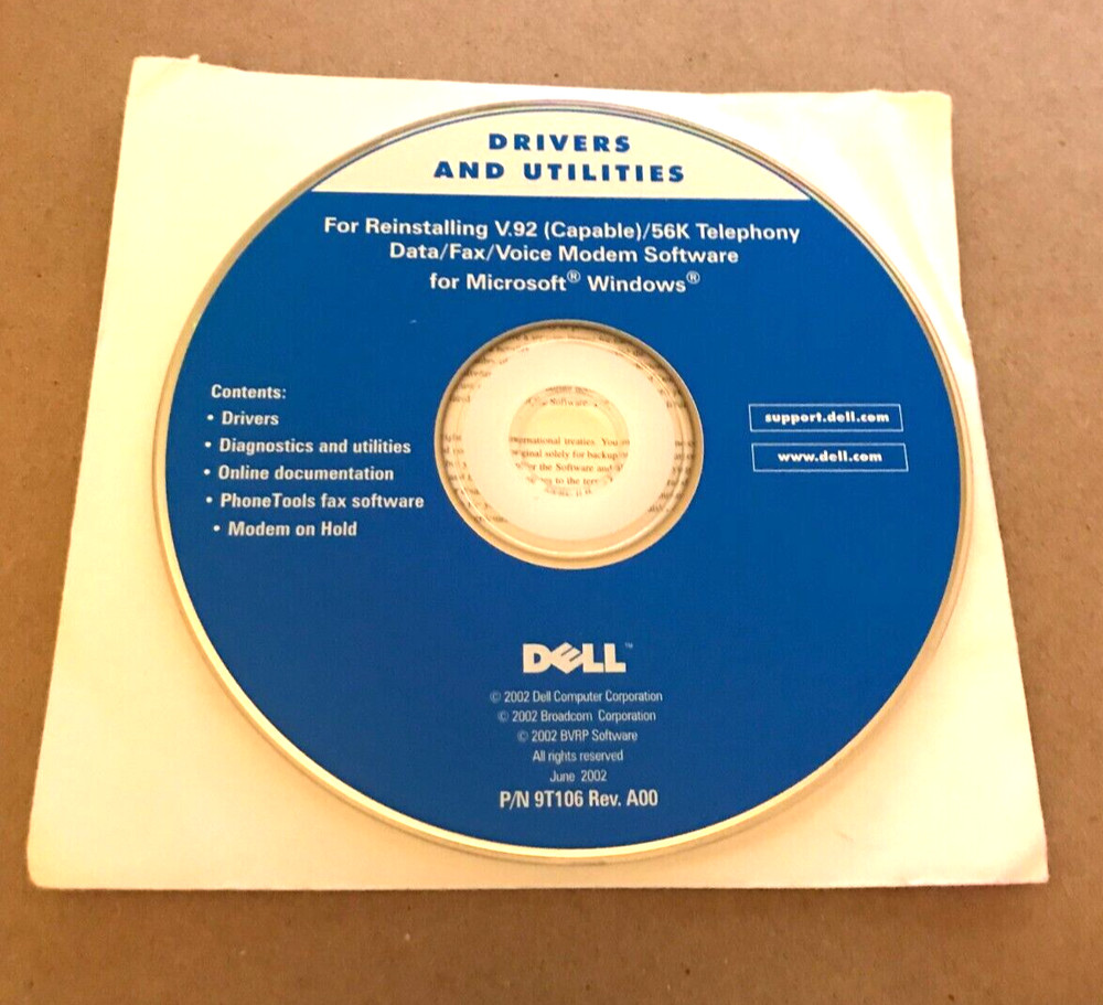 CD For Reinstalling V.92(capable) / 56K Telephony Modem Software - 9T106 - Used