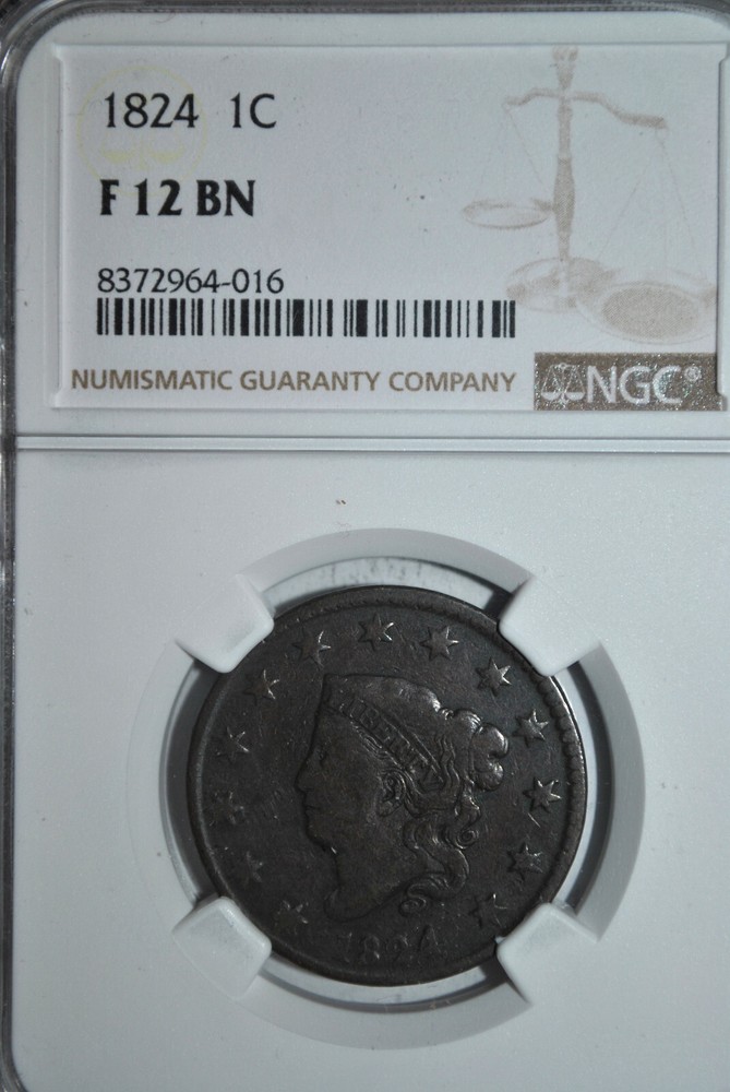 1824 Large Cent NGC F 12