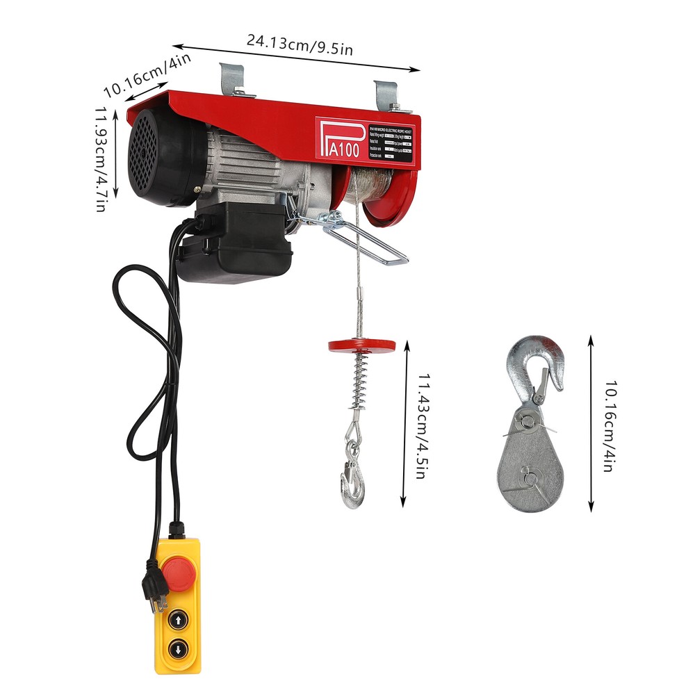 Electric Hoist 220lbs Winch Lifting Engine Crane W/ Wired Remote Control