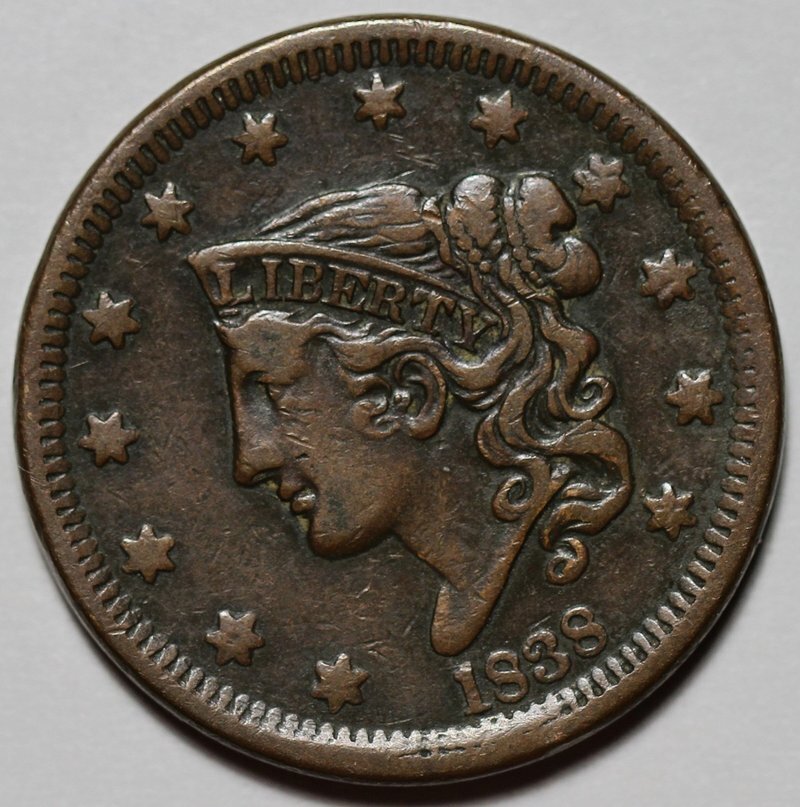 1838 Coronet Head Large Cent - US 1c Copper Coin