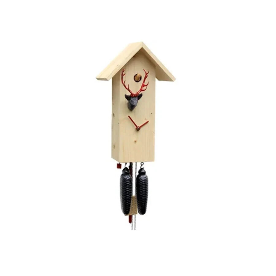 Natural Wood Cuckoo Clock with Deer Head, Deer Cuckoo Clock,Handmade Cuckoo