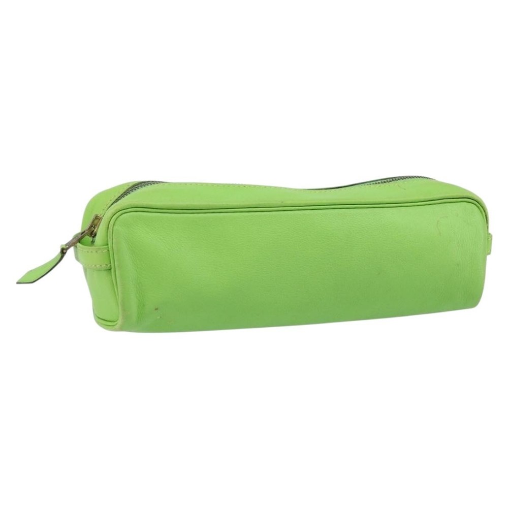 HERMES Scribe Pen Case Leather Light green Auth 172578