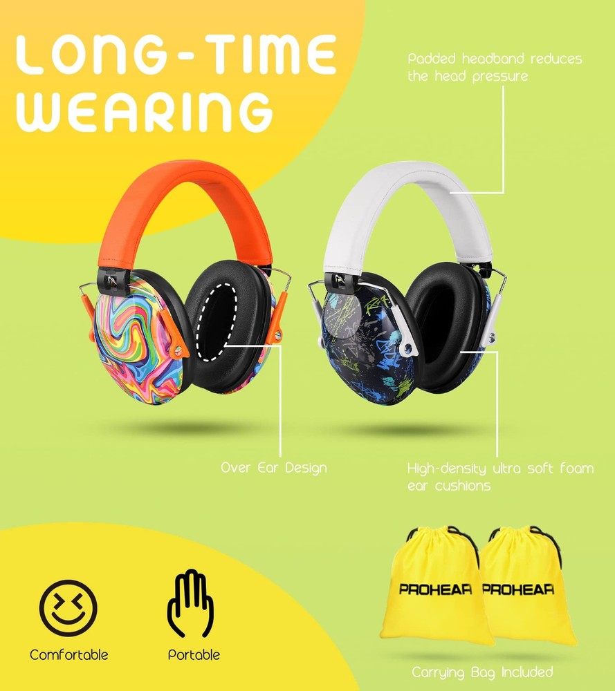 PROHEAR 032 2 Pack Kids Ear Protection, NRR Medium, Lollipop&graffiti Pattern