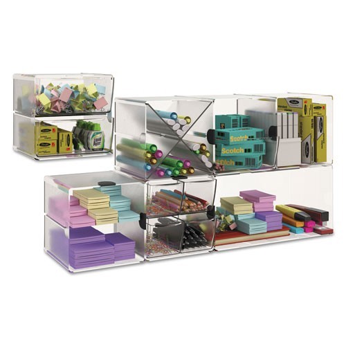 Deflecto Stackable Cube Organizer, 1 Compartment, 6 x 6 x 6, Plastic, Clear